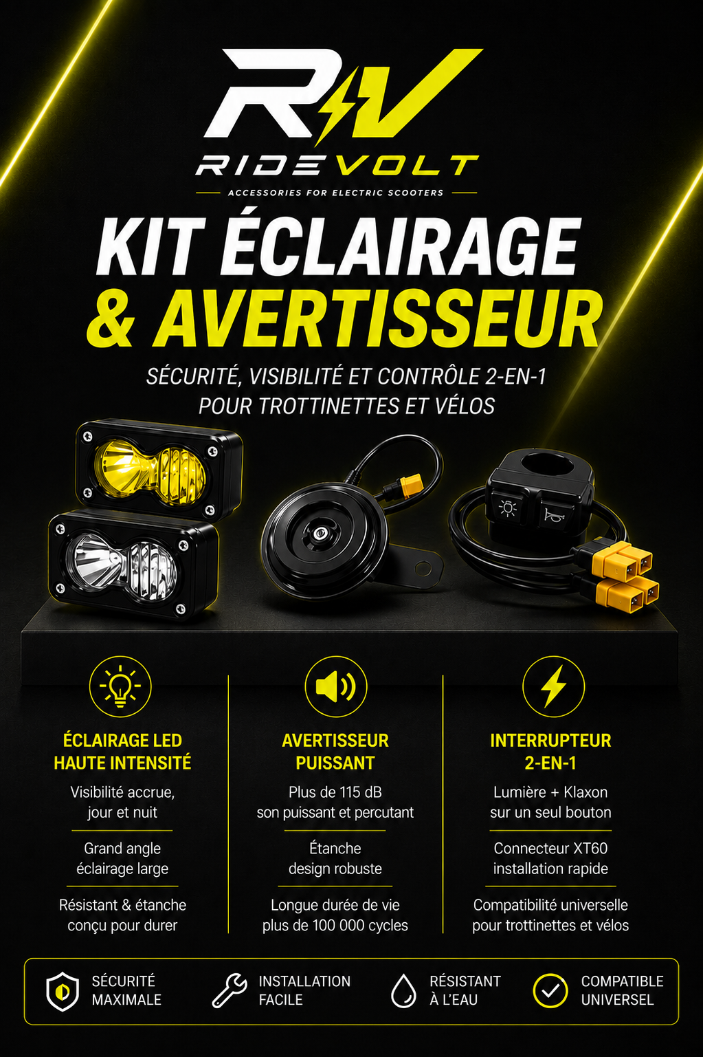 Ridevolt Vision Pro – Kit d'éclairage complet pour trottinettes et vélos. (Model 1)